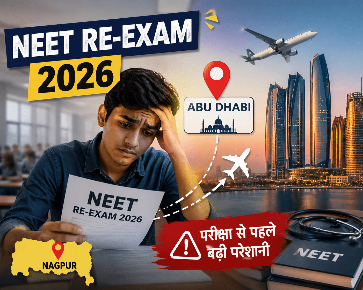 NEET Re-Exam 2026: नागपुर के छात्र को मिला अबूधाबी का परीक्षा केंद्र, परीक्षा से पहले बढ़ी परेशानी