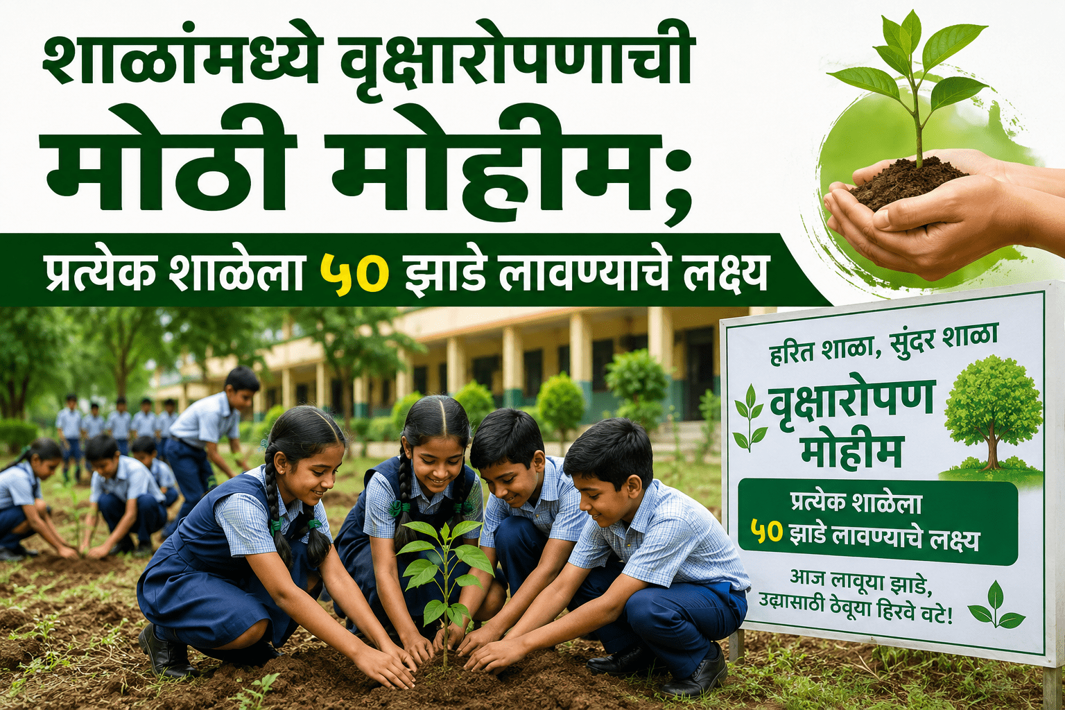 शाळांमध्ये वृक्षारोपणाची मोठी मोहीम; प्रत्येक शाळेला ५० झाडे लावण्याचे लक्ष्य