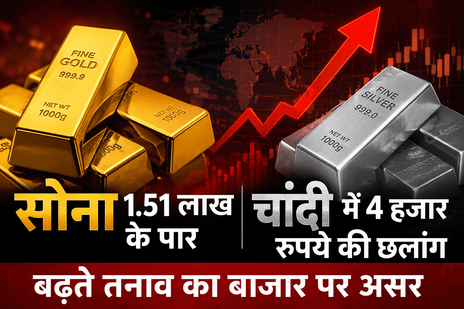 सोना 1.51 लाख के पार, चांदी में 4 हजार रुपये की छलांग; बढ़ते तनाव का बाजार पर असर