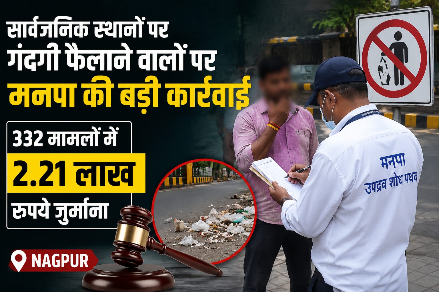 सार्वजनिक स्थानों पर गंदगी फैलाने वालों पर मनपा की बड़ी कार्रवाई