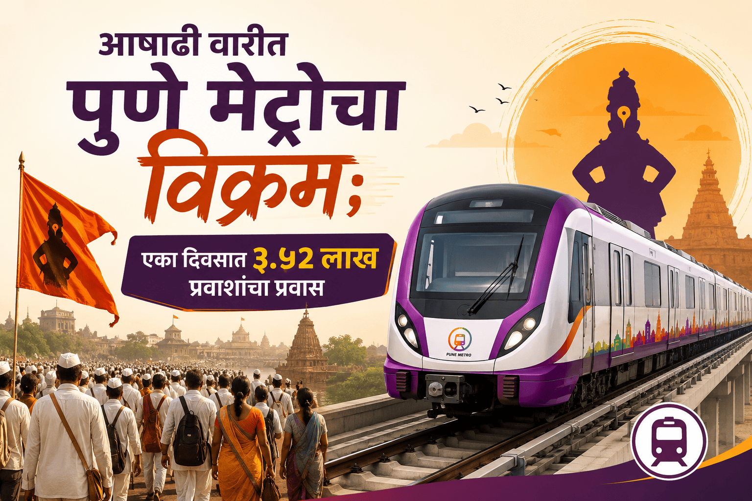 आषाढी वारीत पुणे मेट्रोचा विक्रम; एका दिवसात ३.५२ लाख प्रवाशांचा प्रवास