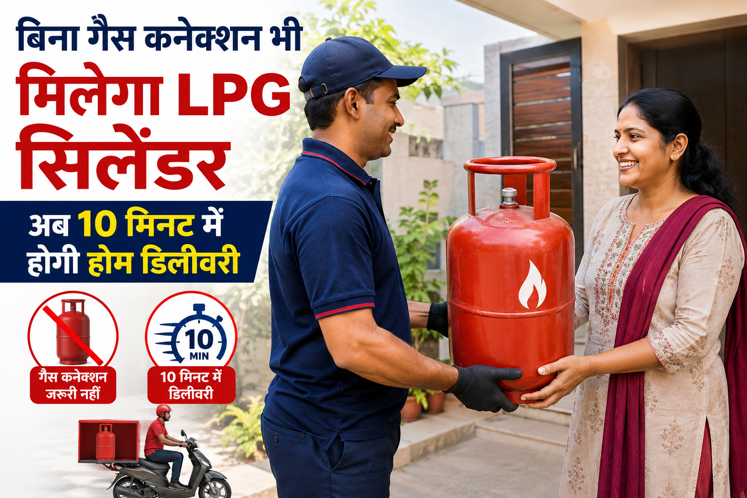 बिना गैस कनेक्शन भी मिलेगा LPG सिलेंडर, अब 10 मिनट में होगी होम डिलीवरी
